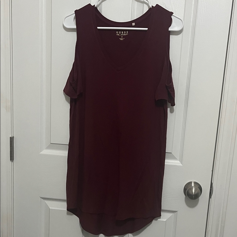 Guess Women's Deep Red Cold Shoulder Tank Top